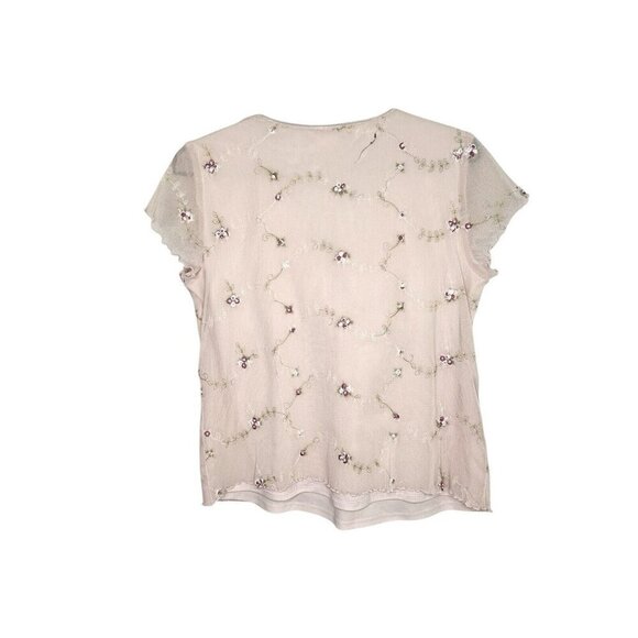 Vtg Baby Doll Top Women L Pale Fairy Y2K Top Lettuce Hem Cottagecore Mesh Floral - Picture 5 of 11